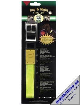 Obojek nylon Safety 45cmx25mm Zelen, blikac KAR 1ks