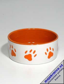 Miska keramická pes s oranž.tlapkami Bílá 0,8l 16cm TR